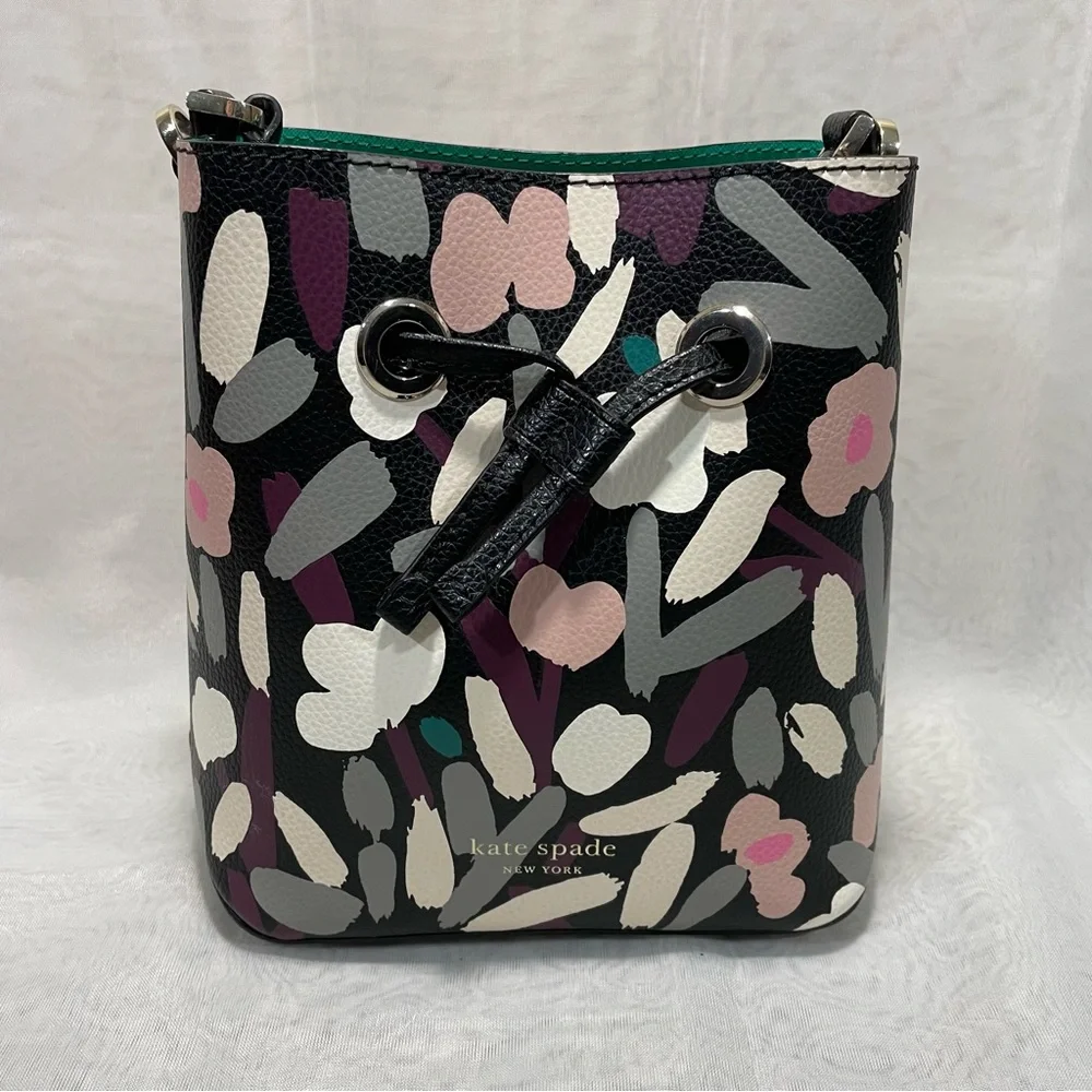 Kate Spade Eva Fete Floral Pebble Leather Bucket Crossbody, NWOT